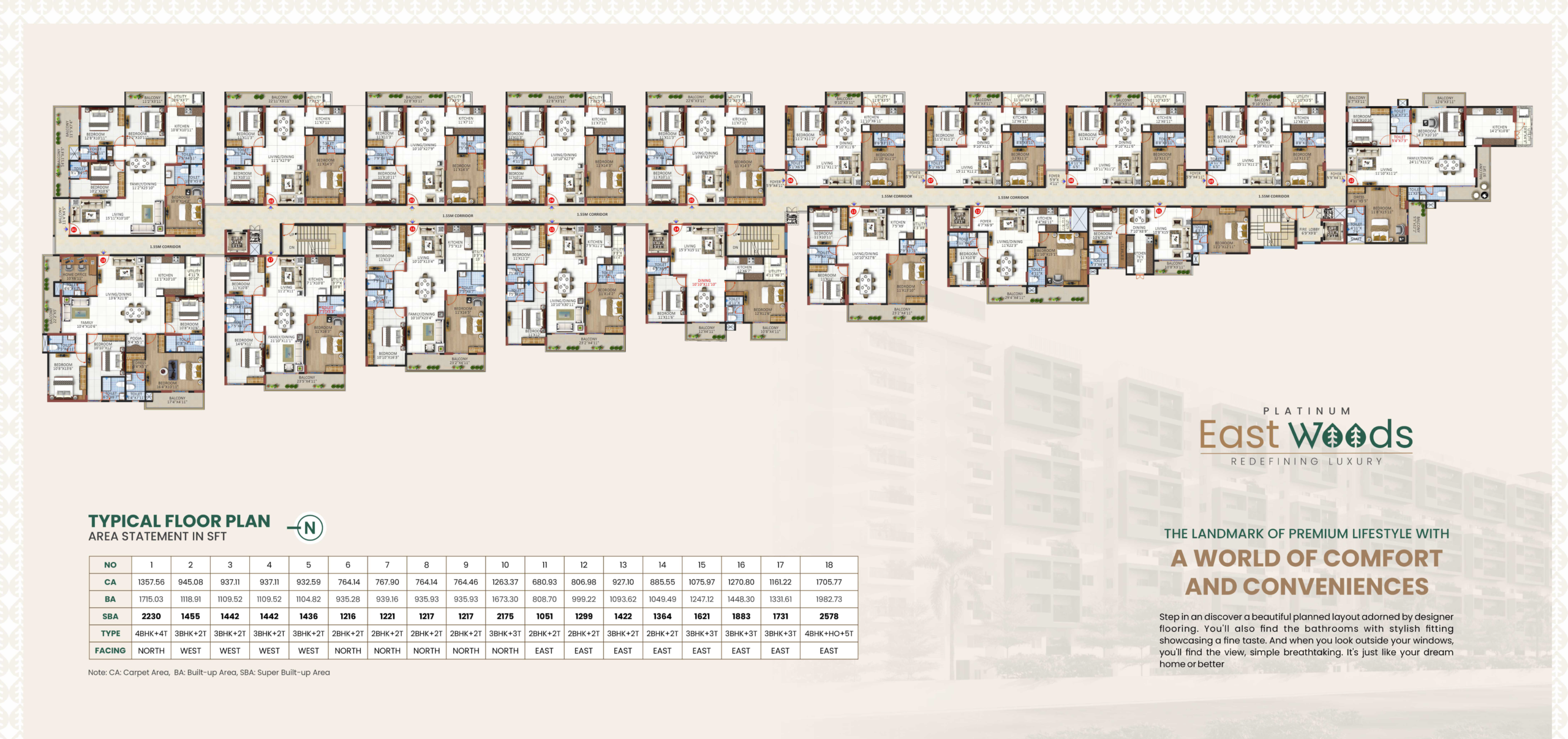 Platinum East Woods Master Floor Plan - Complete layout showing all unit configurations